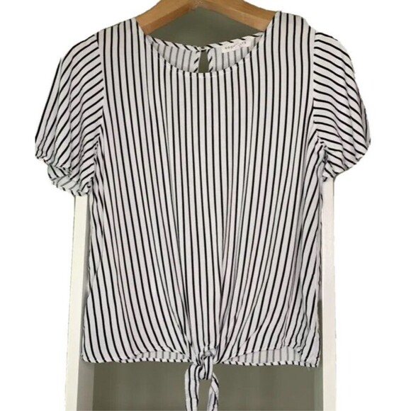 Socialite Tops - Socialite Shirt Womens Small Black White Stripe Short Sleeve Tied Scoop Neck